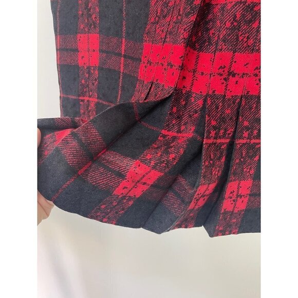 JS Scherrer Vintage Womens Pencil Skirt Size Large Black Red Plaid Wool Paris - Picture 6 of 14